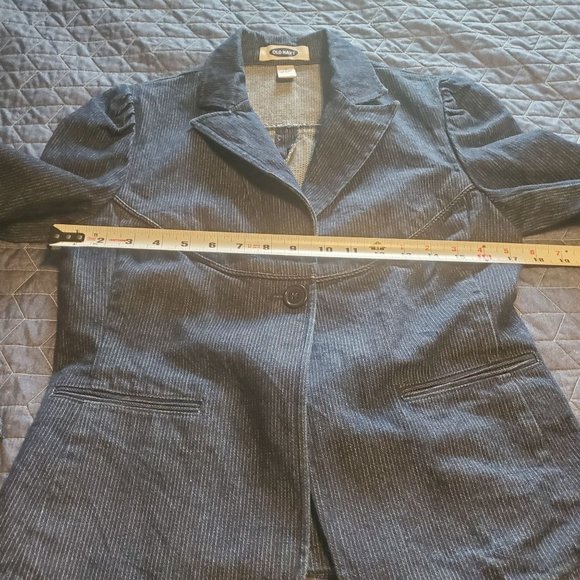 Vintage Y2K Sz S/M Old Navy Denim Jean Blazer Long Sleeve 1 button Pinstripe - Picture 11 of 12